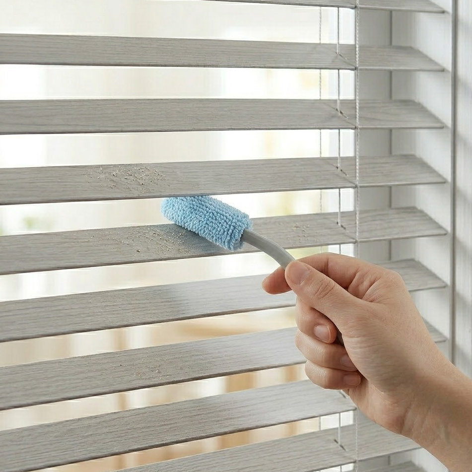 bufryna 2-Piece Reusable Non-Extendable Curved Microfiber Detailing Duster Set Grey and Light Blue, Fixed Handle, Washable Microfiber Heads