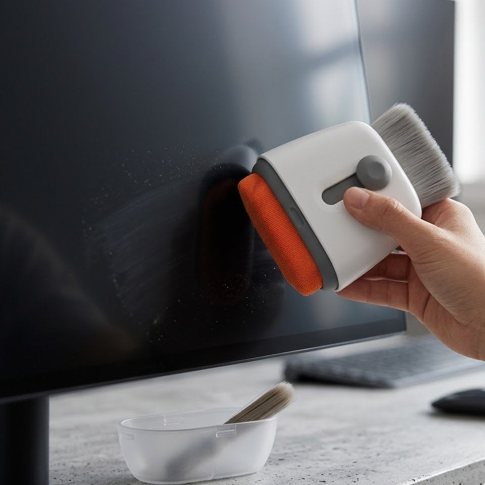 Bufryna Multi-Function Retractable Screen Cleaner with Soft Microfiber Pad and Dusting Brush for Laptops, Monitors, and Tablets