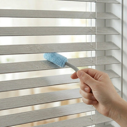 bufryna 2-Piece Reusable Non-Extendable Curved Microfiber Detailing Duster Set Grey and Light Blue, Fixed Handle, Washable Microfiber Heads