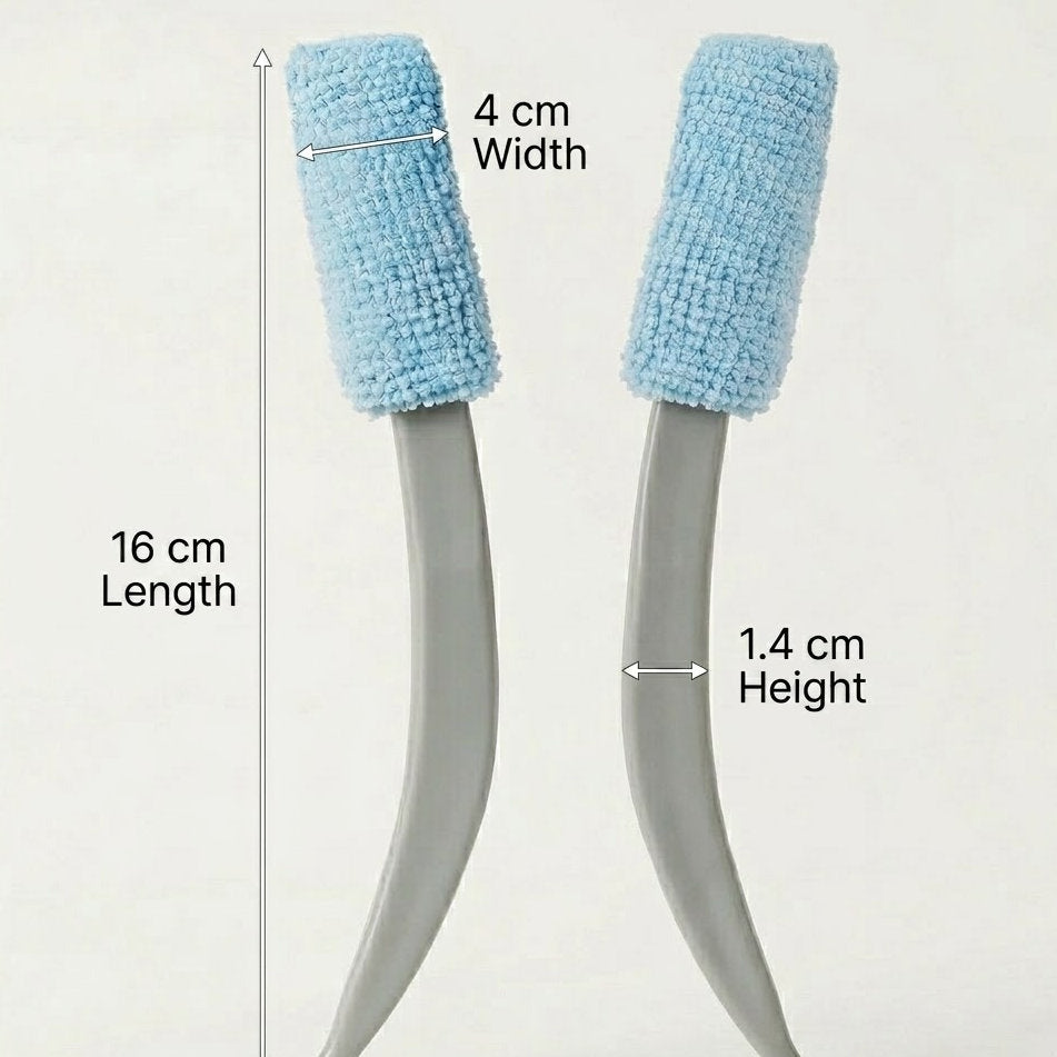 bufryna 2-Piece Reusable Non-Extendable Curved Microfiber Detailing Duster Set Grey and Light Blue, Fixed Handle, Washable Microfiber Heads