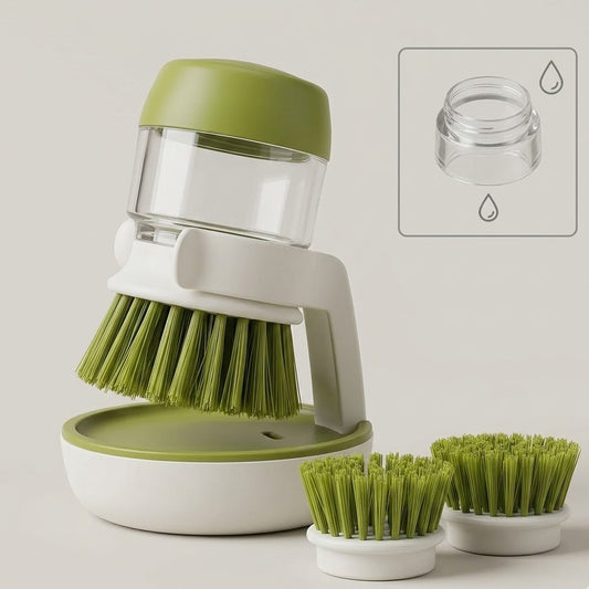 Bufryna | Soap Dispensing Dish Brush Set – One-Press Liquid Control with Storage Stand for Effortless Cleaning