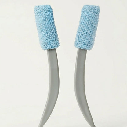 bufryna 2-Piece Reusable Non-Extendable Curved Microfiber Detailing Duster Set Grey and Light Blue, Fixed Handle, Washable Microfiber Heads