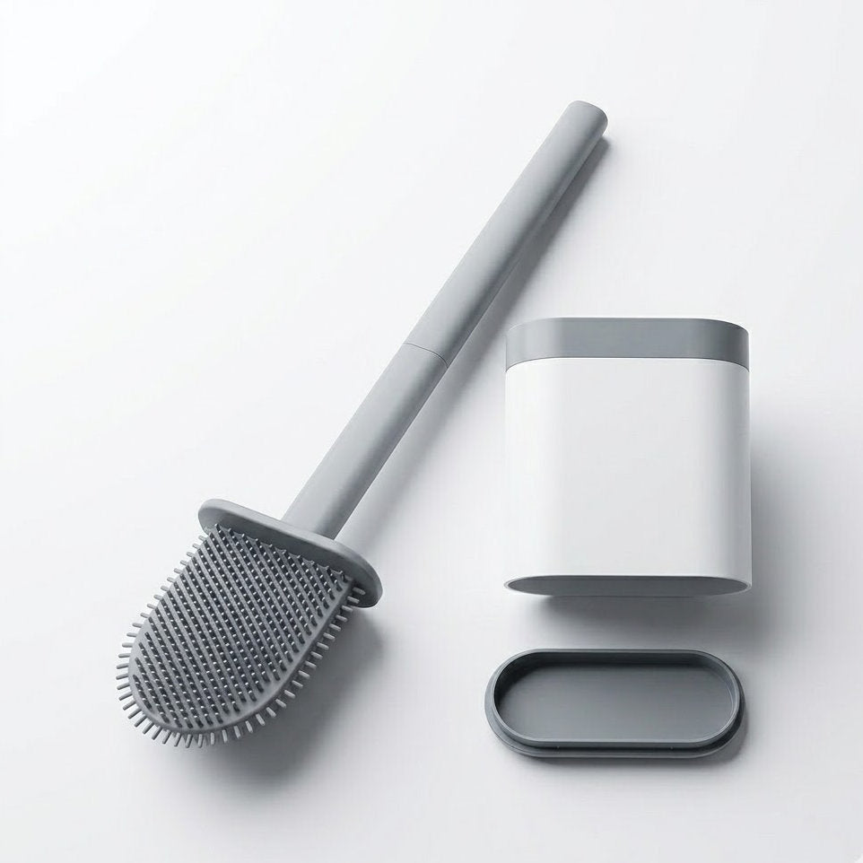 Bufryna Flexible Silicone Toilet Brush & Holder Set | Non-Scratch Bristles & Anti-Drip Base | Deep Cleaning No Dead Ends